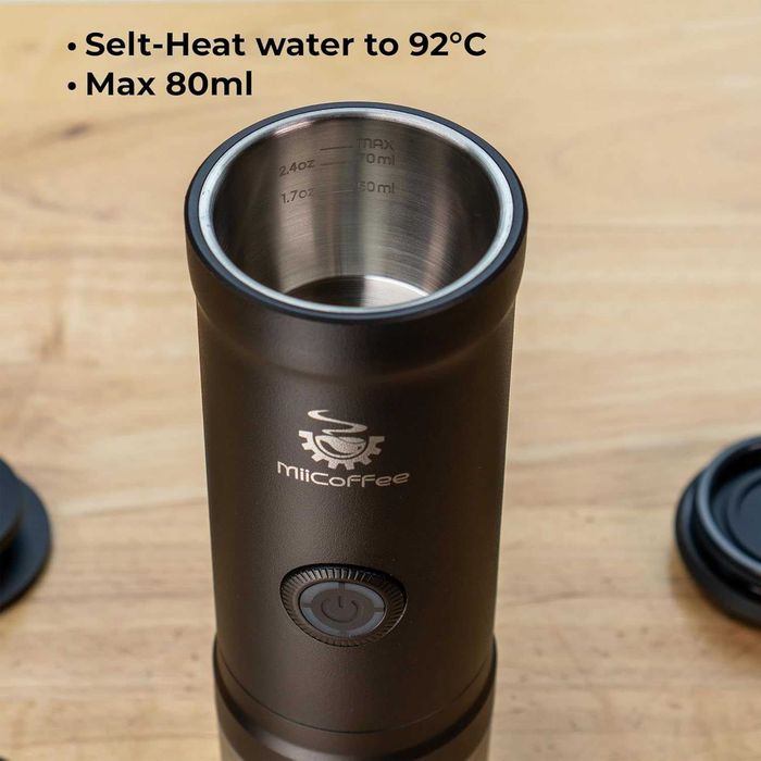 MiiCoffee Eon Преносима еспресо машина, кафемашина за пътуване със самозагряване и USB-C зареждане