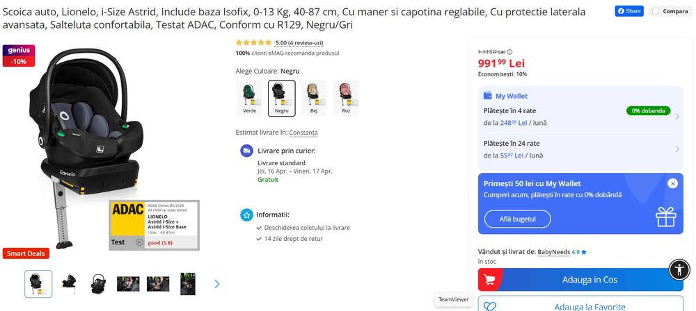 Scoica auto, Lionelo, i-Size Astrid, Include baza Isofix