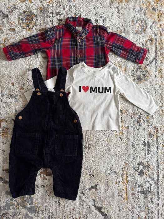 Set camasa + salopeta groasa H&M + bluza Takko, marimea 68 (4-6 luni)