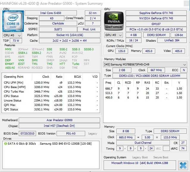 Kit Placa de baza Acer Predator G5900+Procesor I5 3.2 Ghz Ram 8/16 Gb