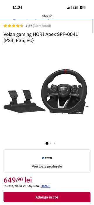 Volan gaming HORI Apex SPF-004U + Pedale PS4/PS5/PC