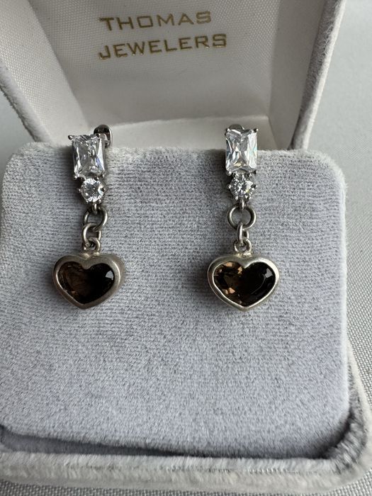 Cercei din argint, cuart fumuriu si cubic zirconia