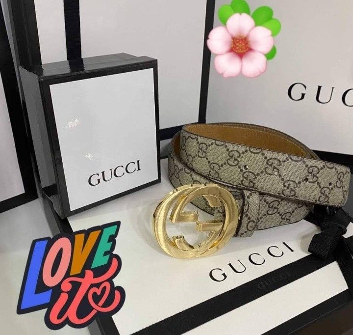 Curea piele naturala Gucci logo metalic auriu, cutie, etichetă