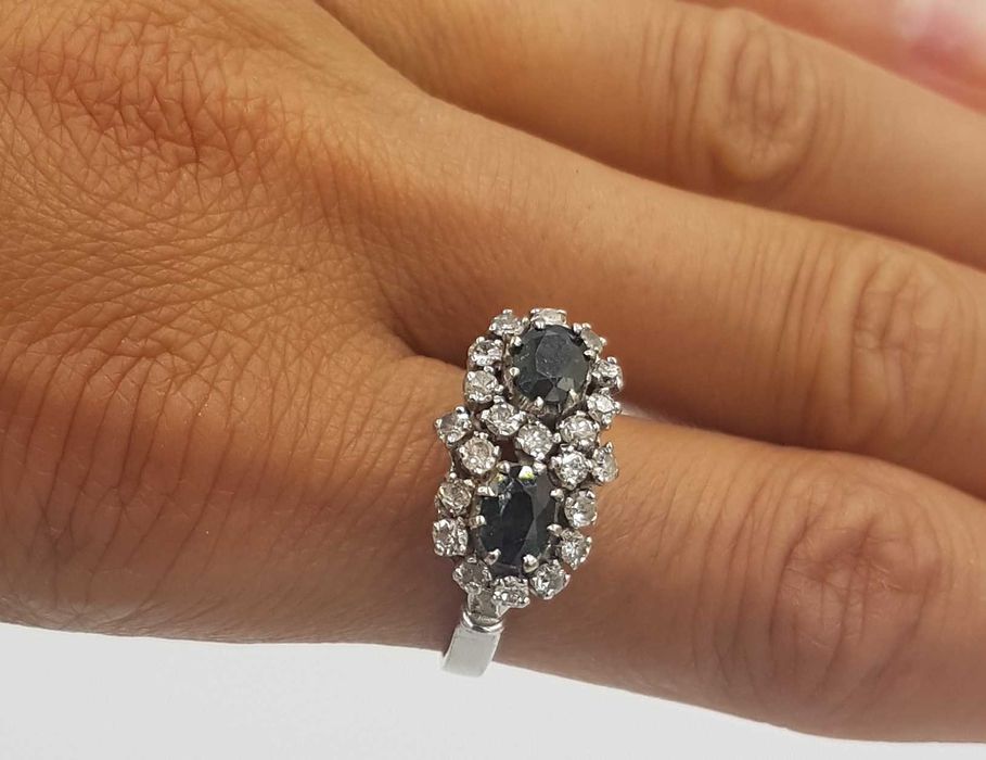 Superb inel vintage aur 18 k,safire si diamante naturale