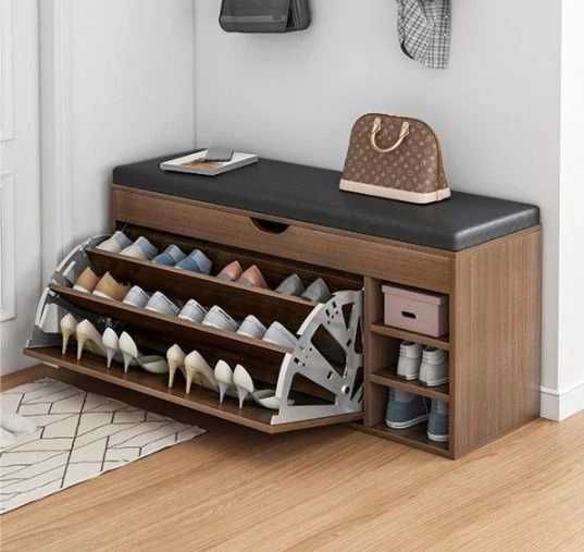 Dulap pentru pantofi tip bancheta, Alb/Maro Pantofar 100 x 34 x 50 cm