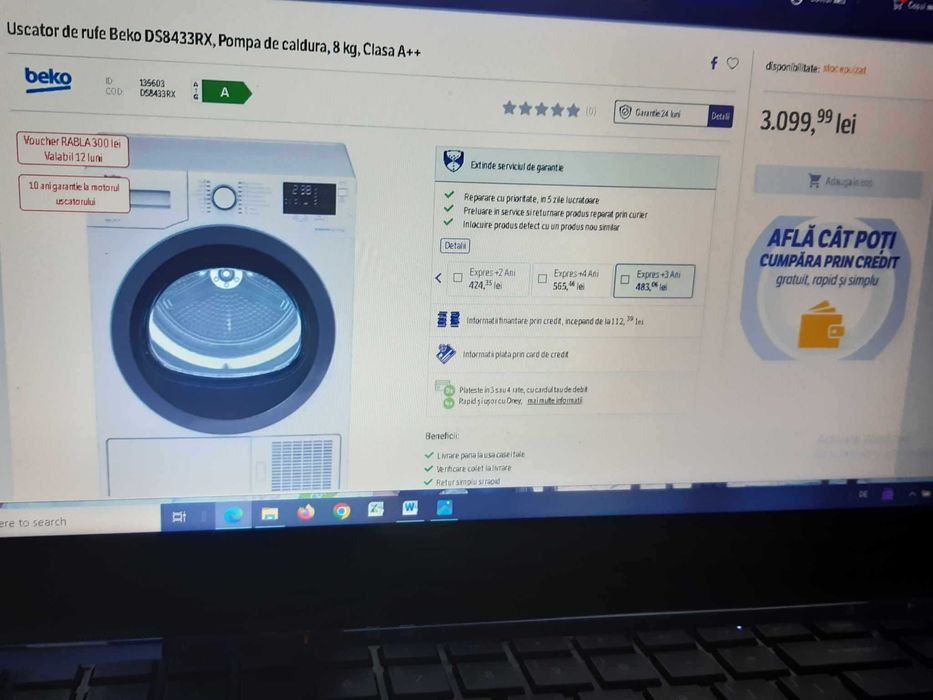 Vand Uscator de rufe Beko DS8433RX, Pompa de caldura, 8 kg,16 programe