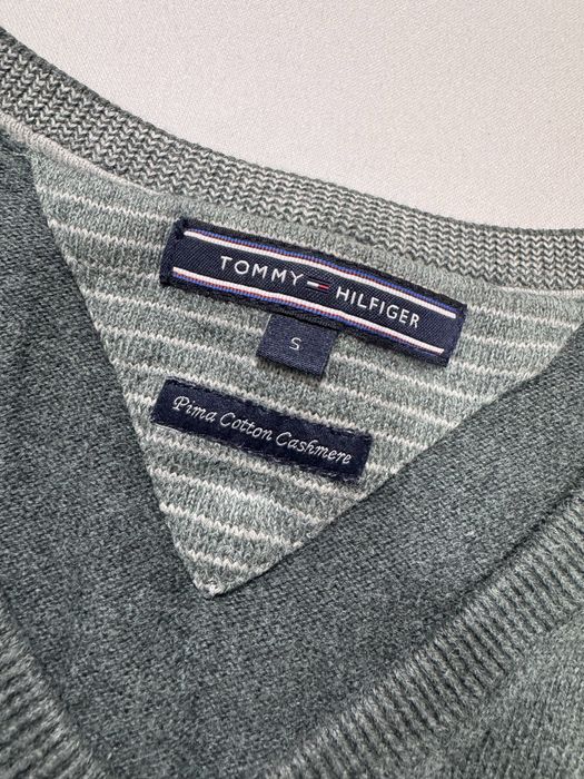 Pulover cu guler in V Tommy Hilfiger green