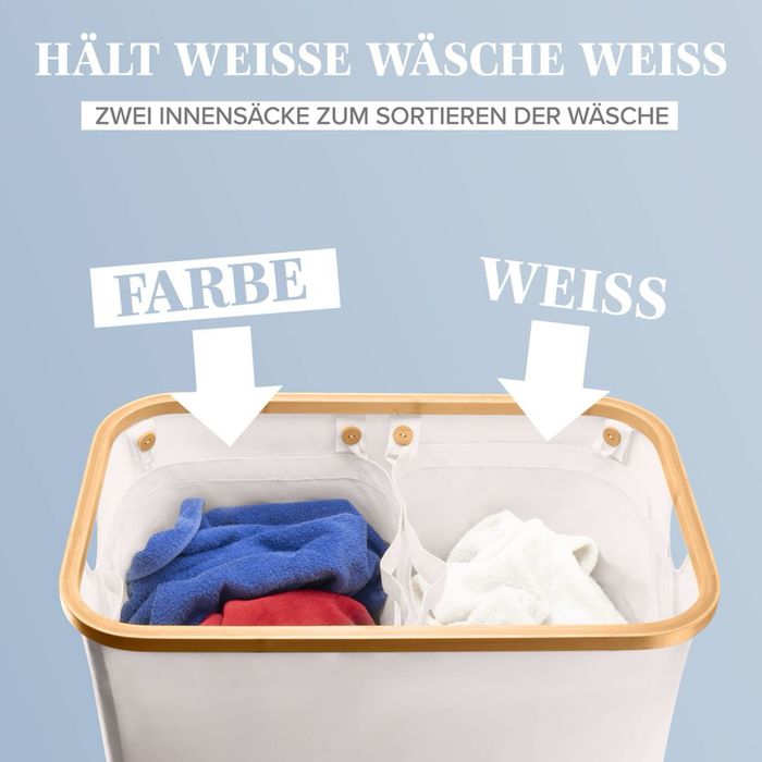 Cos rufe 150L cu 2 compartimente si capac bambus