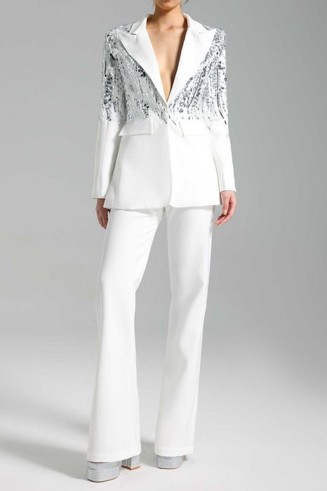 Дамски костюм в бяло с пайети от 2 части-сако/панталон Bella Barnett M