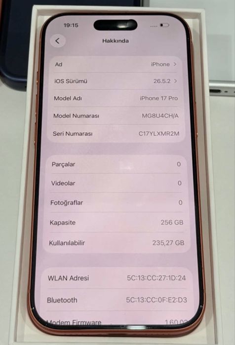 Iphone17pro 256gb 99%battery, няма забележки външни.