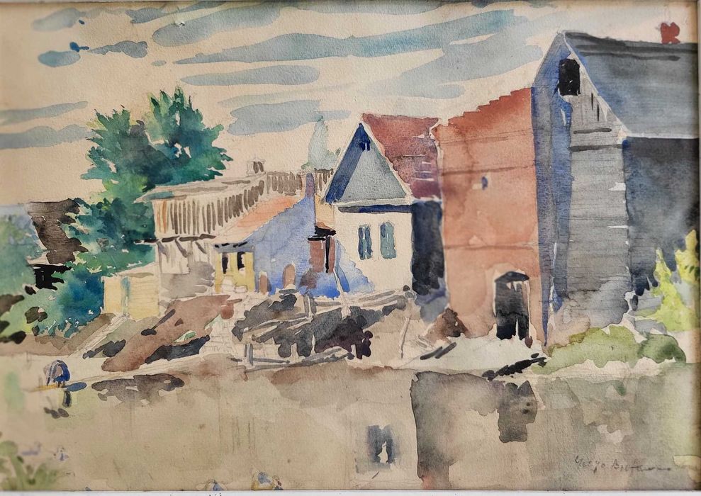 Acuarelă-GARZÓ BERTALAN (1882-1959). Etichetă expo Artist cu cotă mare