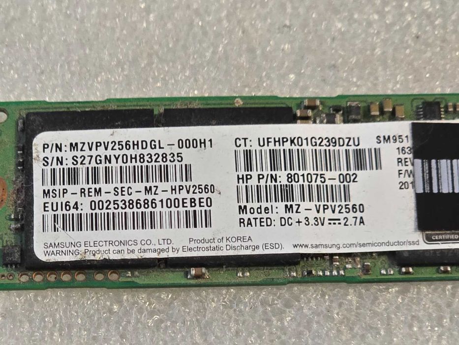 Solid State Drive (SSD) Samsung 256GB PCI-E NVMe M.2 2280 MZ-VPV2560