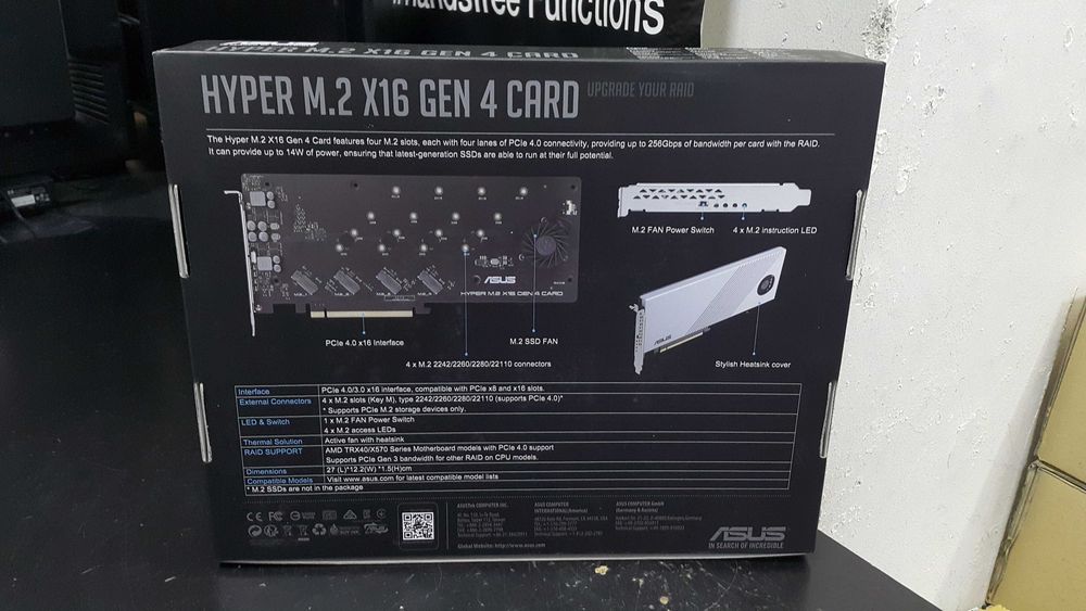 Нова ASUS Hyper M.2 x16 Gen 4 карта за 4 NVMe SSD - 2 г. гаранция, 10 бр.