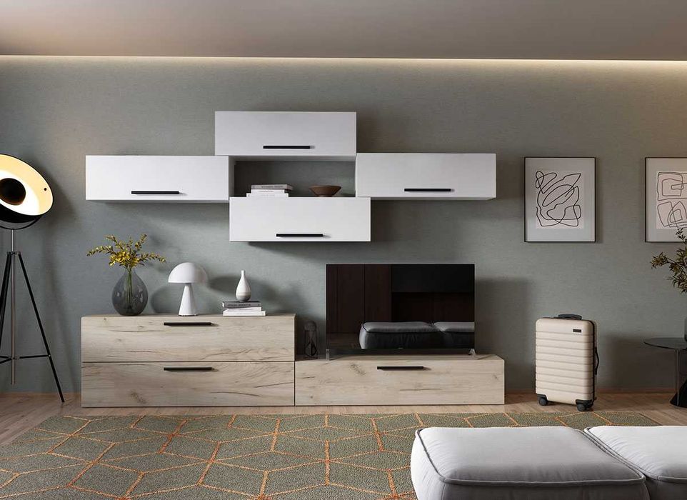 Living Pati 015 - Mobila Sufragerie Alb + Stejar