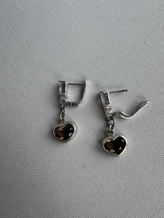 Cercei din argint, cuart fumuriu si cubic zirconia