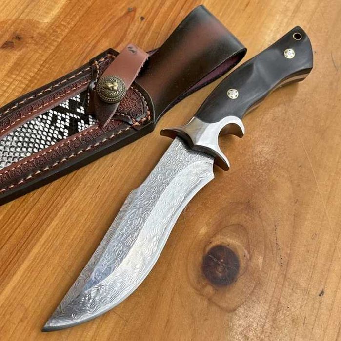 Cutit Thai din otel Damasc, garda la maner, teaca cu model, piele eco