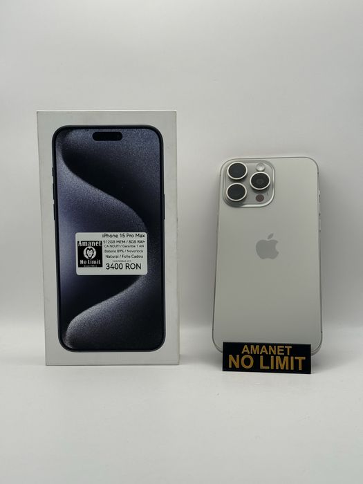 iPhone 15 Pro Max Natural 512GB Baterie 89% Garantie 12 Luni , AMANET NO LIMIT.