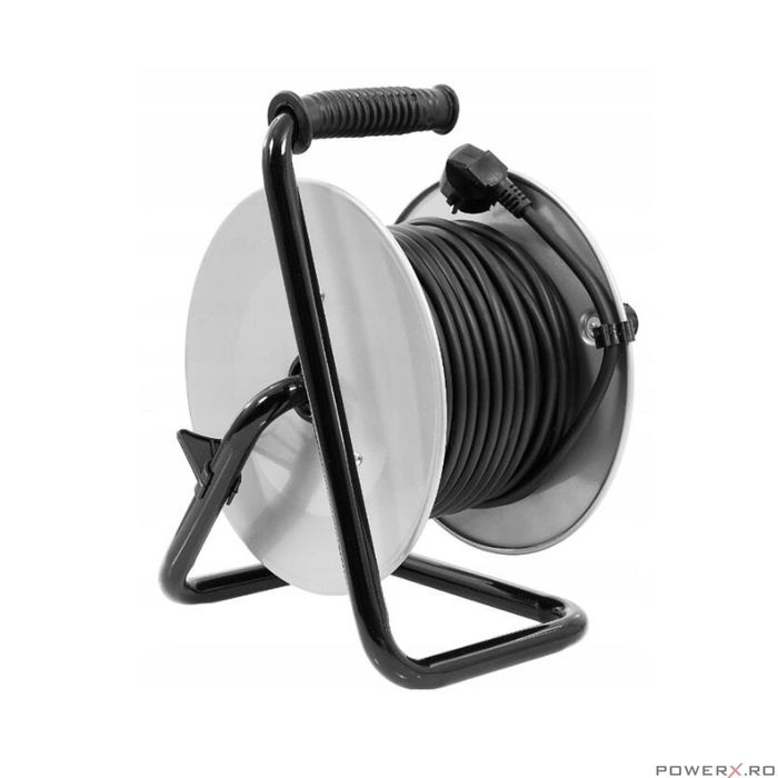 Rola prelungitor cablu negru, cu cadru metalic, 20 metri 3 x 1,5 mm