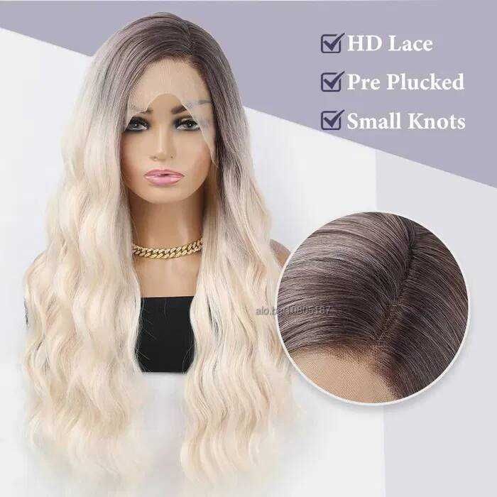 75 см Светло руса дантелена омбре перука с тъмни корени на път 13Х4