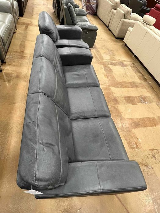 ПРОМОЦИЯ!!! Сив кожен диван тройка и фотьойл - естествена кожа