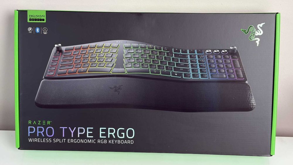 Razer Pro Type Ergo - Tastatură ergonomică de gaming (conexiune cu fir, Wi-Fi și Bluetooth)
