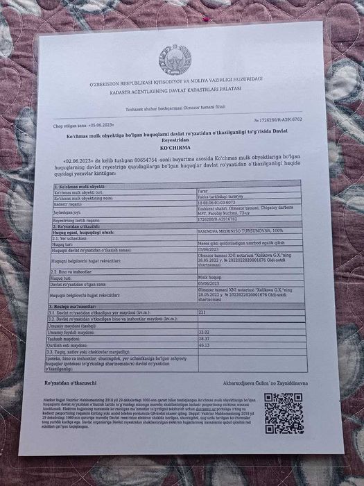 Farobiy ko'chasida 2 xonali 231 kvadratli xonadon srochno sotiladi