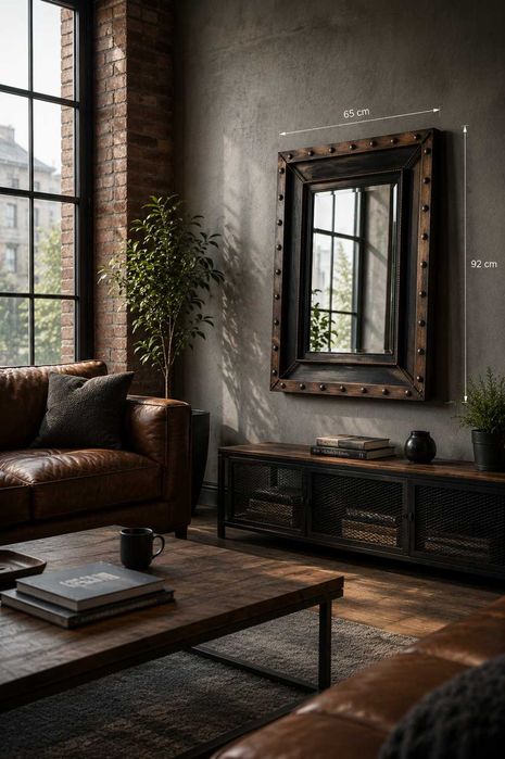 Индустриално Огледало LOFT – Масивно Дърво, Стомана и Старинно Стъкло