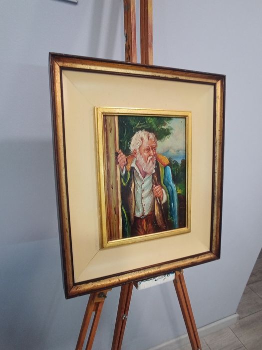 Старинна картина, масло върху дърво – "Възрастен скитник"