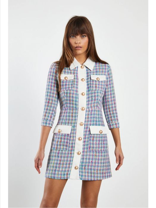 Glamorous - Рокля от туид с принт и джобове