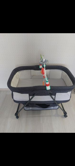 Pătuț pliabil bebe, saltea fibre cocos și jucarie