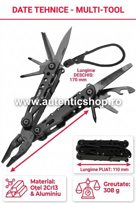 Multitool Profesional MIL-TEC 9 Funcții Clește Multifuncțional Patent Cu Teacă Husa Curea Unealtă Supraviețuire Briceag Cutit Camping Scula Pescuit