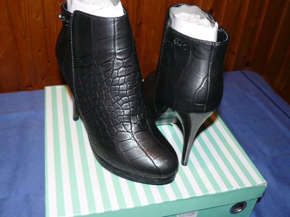 Ghete Dama Cu Toc Inalt "AXEL" CROCO BOOT Black,Nr.39,Piele Eco