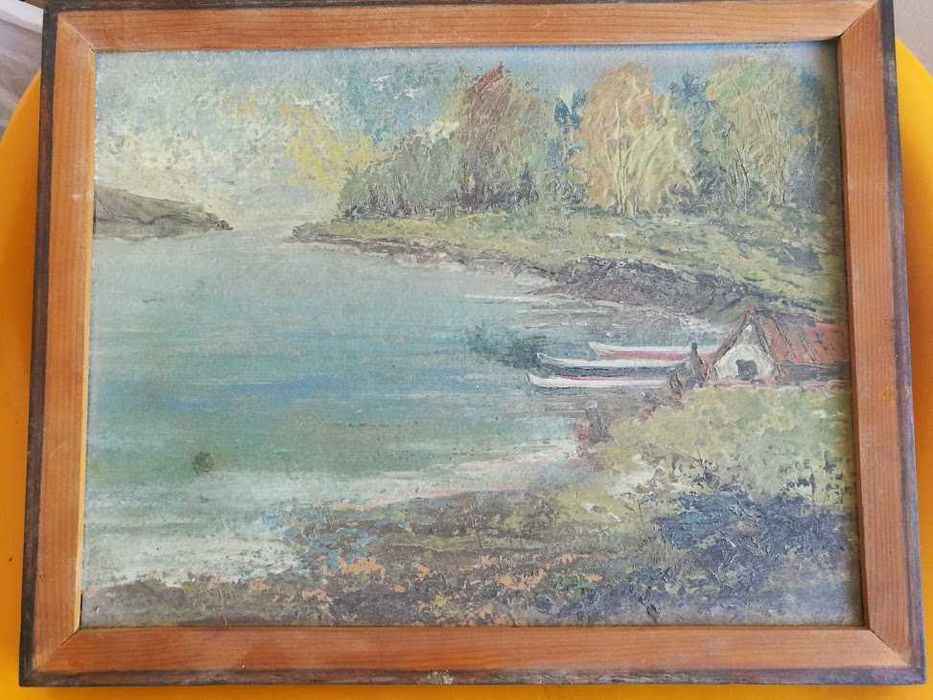 рибарска хижа масло на платно подписано