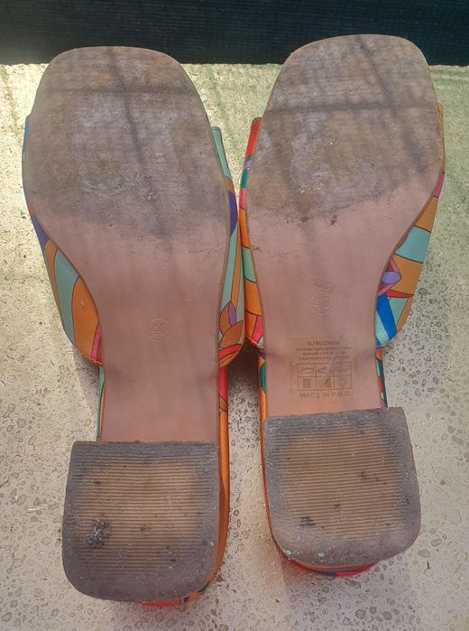 Papuci Boho cu toc inalt si gros