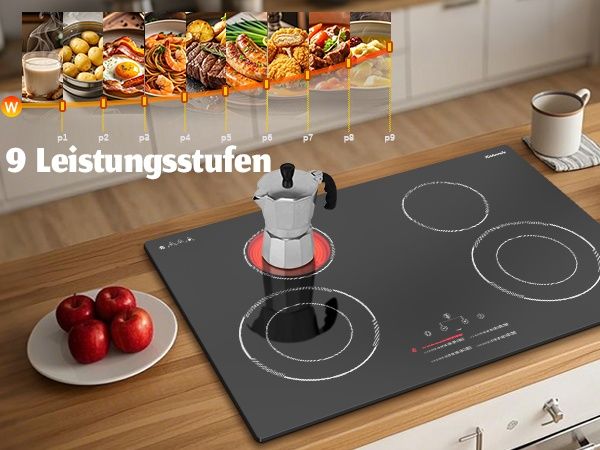 Стъклокерамичен плот за вграждане 77см, 7100W, 4 зони (2 двойни), температурен слайдер, стоманена рамка, Karienvir