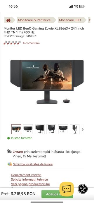 Monitor BenQ Zowie XL2566X+ cu 400 Hz