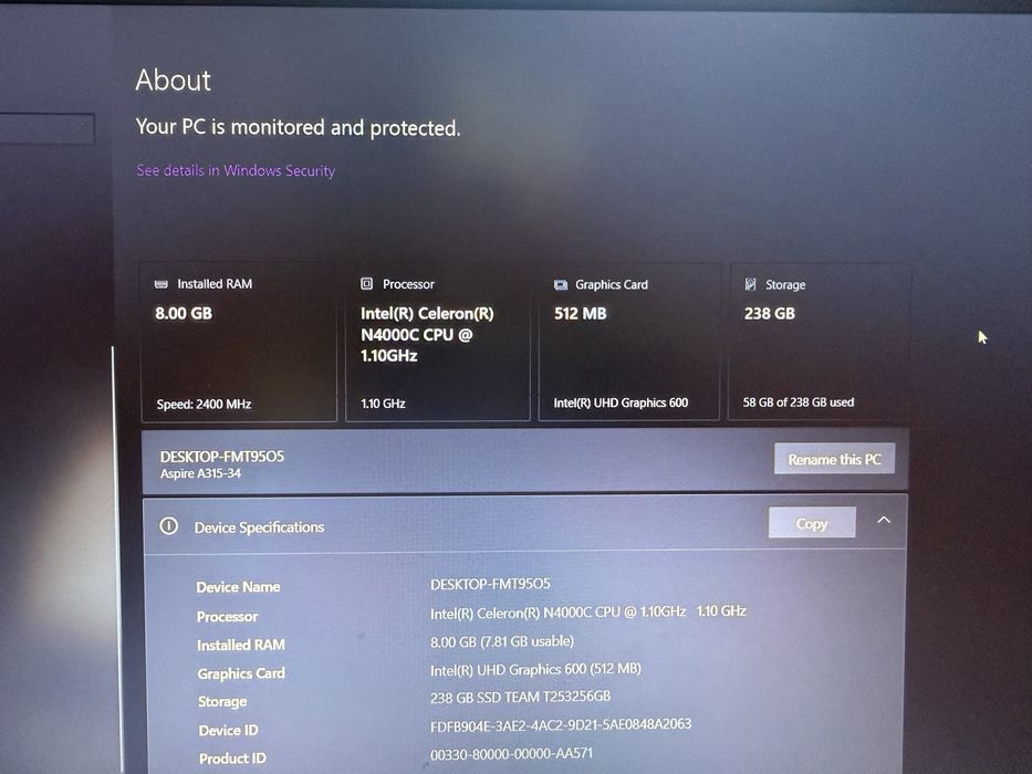Acer aspire A315-34