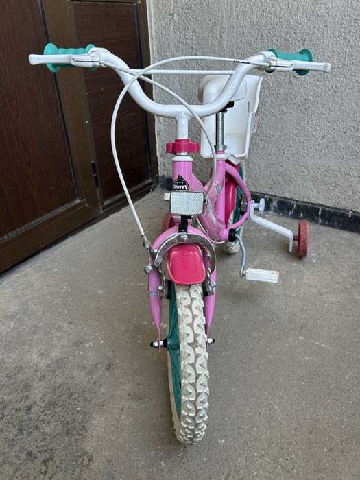 Bicicletă fetițe Huffy Disney Minnie Mouse cu roți ajutătoare și scaun păpușă