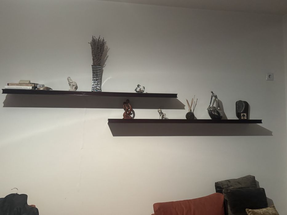 Rafturi perete lemn masiv 120x20x4, wenge, cu sistemele de prindere