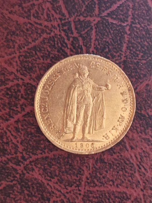 Златна монета 10 корони 1906 год,имп. Франц Йозеф,3.39 гр, проба 900/1