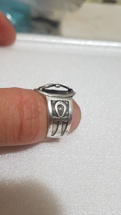 Superb inel ghiul argint masiv 925 Egiptean,crucea ankh,poansonat,