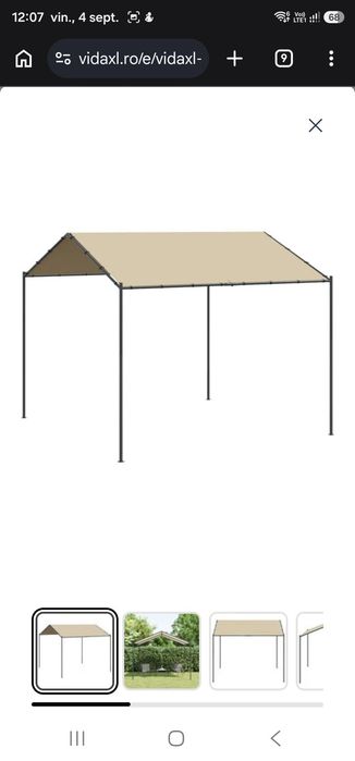 Cort pavilion, bej, 3x3 m, oţel şi material textil
