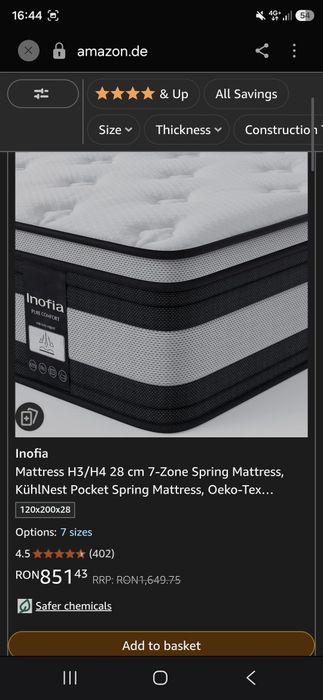 Saltea noua sigilata. Inofia Ace Hybrid Mattress 120 x 200 cm Height 26 cm