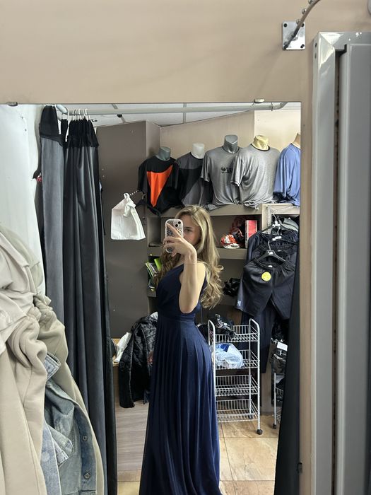 Тъмносиня бална рокля размер S