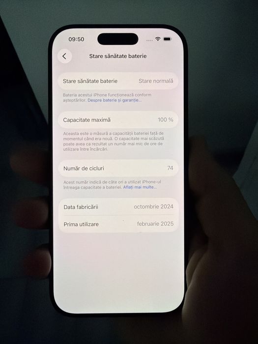 iphone 16 pro black titanium 256gb impecabil, baterie 100%