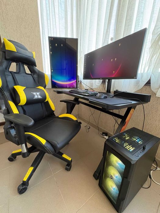 Set complet gaming + productivitate – PC RTX 3060 + 2 monitoare + birou+ scaun+ camera LED FULL HD+ lampa led birou (setup complet)