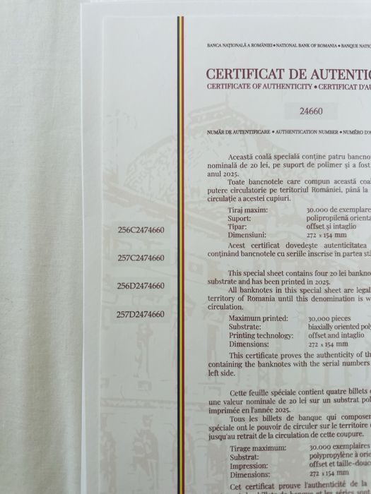 Bacnote Ecaterina foaie intreaga. Detin mai multe serii