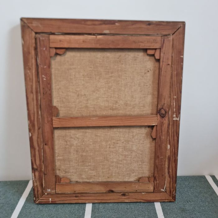 Tablou vechi ulei pe pânză semnat A. Eechan peisaj grădină 59x49 cm