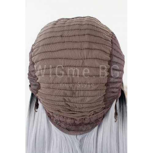 Дълга права сребриста лейс фронт перука Айлин