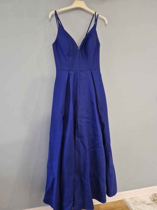 Официална дълга синя рокля за бал